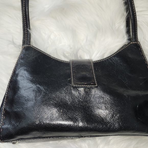 FOSSIL Black Leather Shoulder Bag Purse - Picture 10 of 14